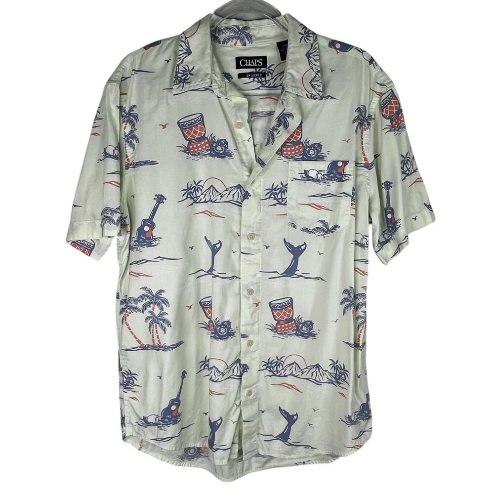 Chaps Go Untucked Hawaiian Button Down Shirt Large Short Sleeves